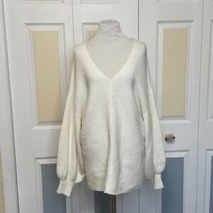 1.‎ STATE Women's V-Neck Knit Sweater Cream Oversized Balloon Sleeves Soft